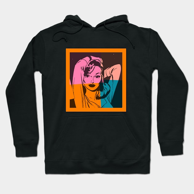 Woman in Sixties Retro Style Orange Hoodie by TNMGRAPHICS